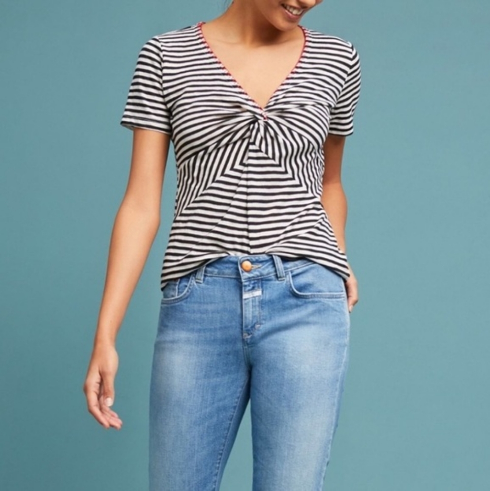 Anthropologie ett:twa striped v-neck top sz xs